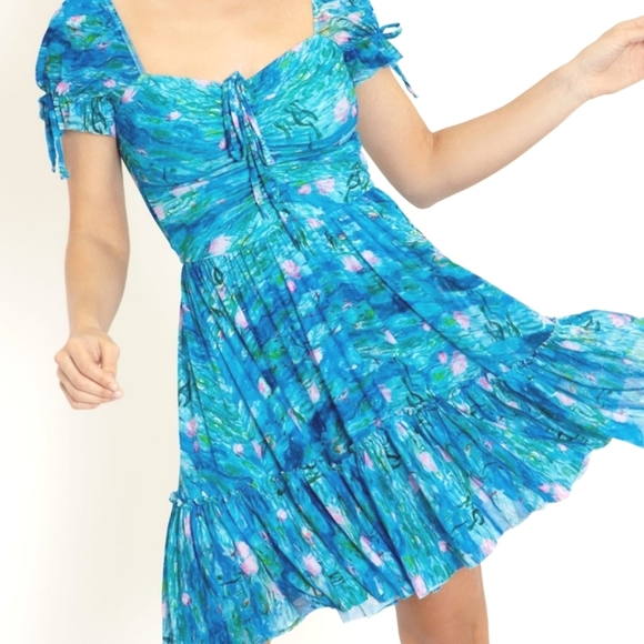 Blackmilk Dresses & Skirts - Blackmilk Blue and Pink Mini Dress Monet Water Lilies
